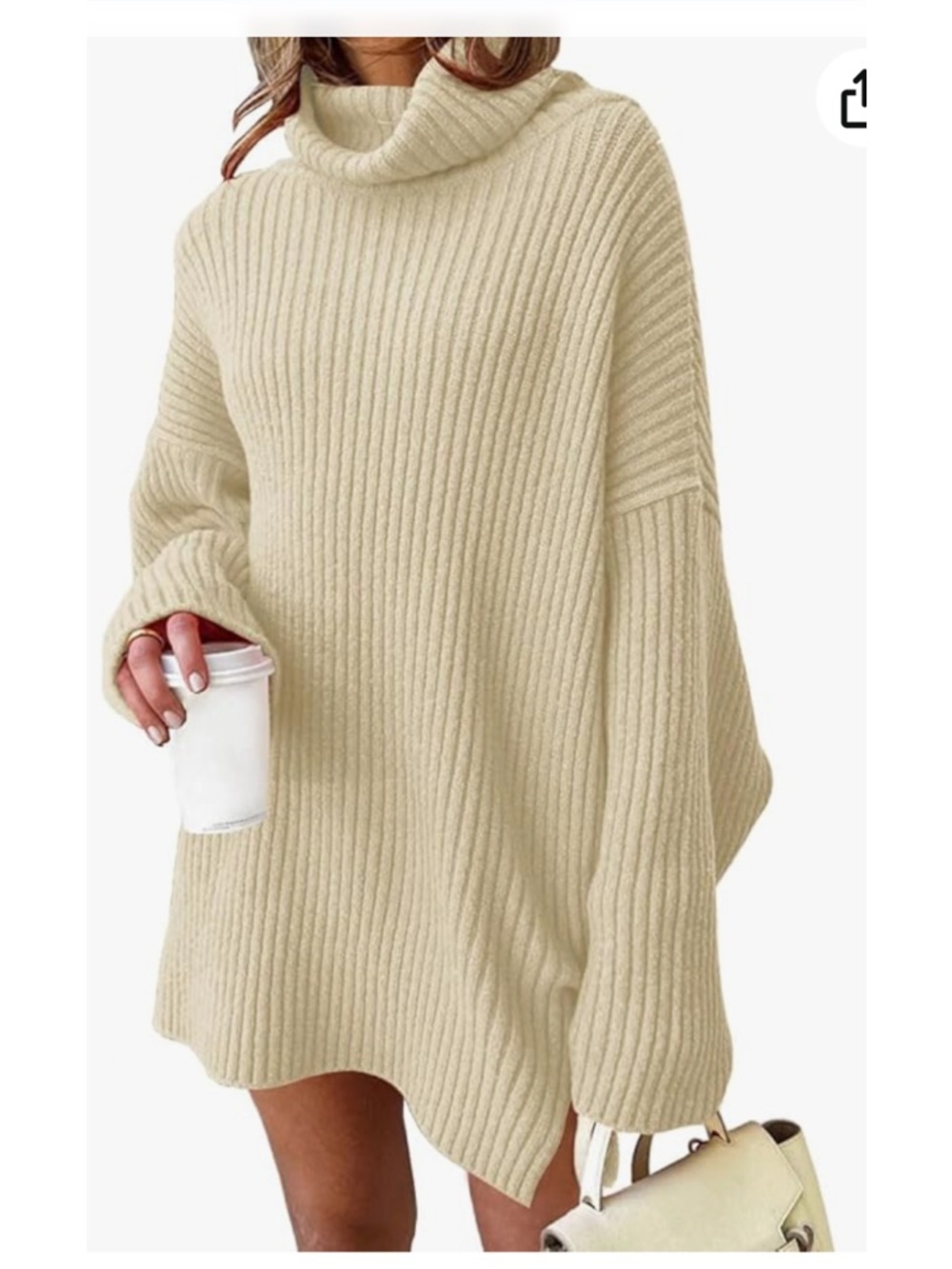 Cozy Ribbed Turtleneck Sweater Dress in Cream